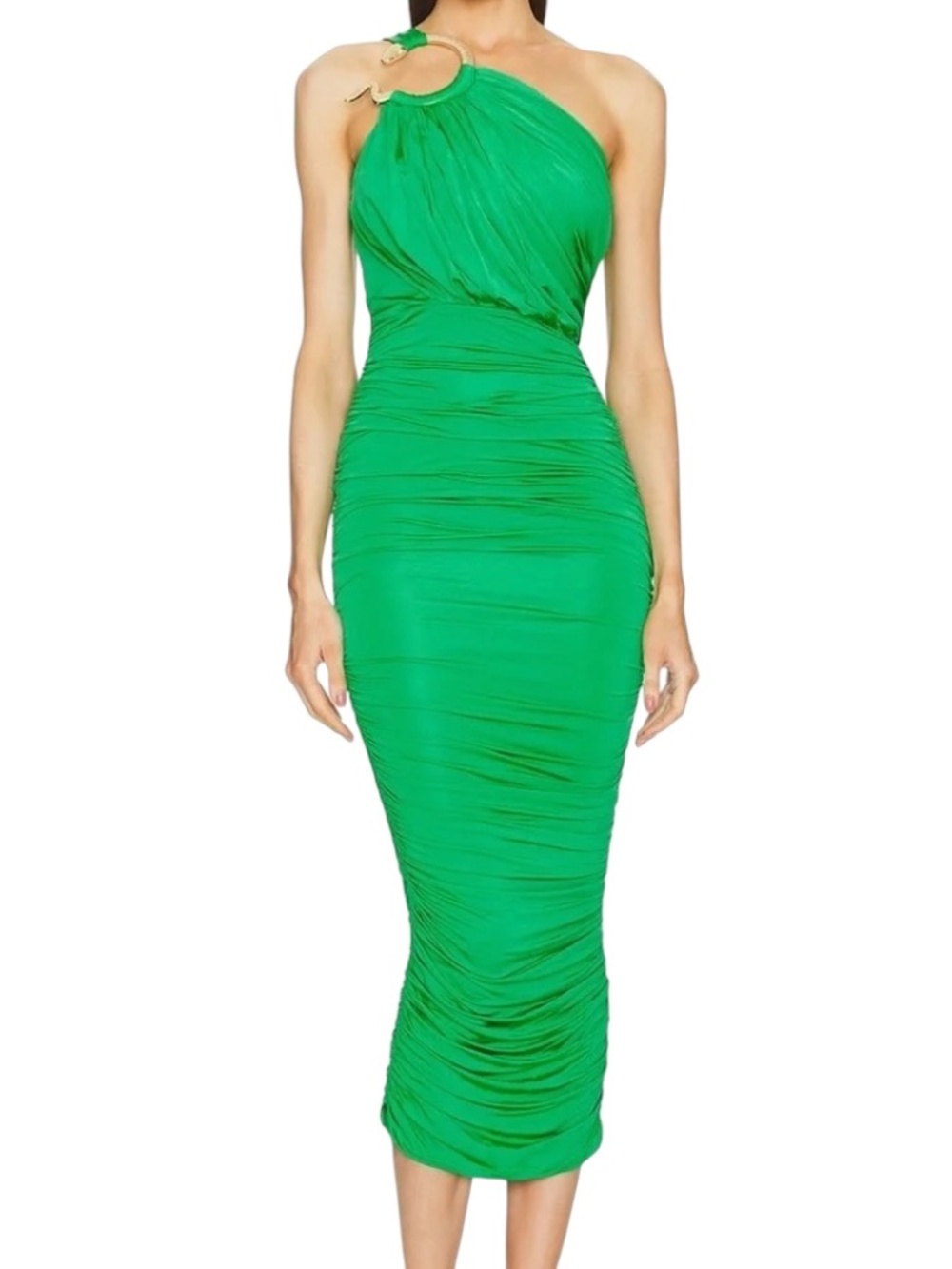 Michael Costello x REVOLVE Kiera Midi Dress Green Gold-Tone Snake XS